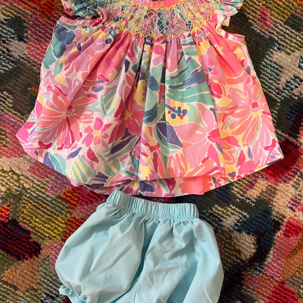 Colorful Floral Baby Smock with Bloomers